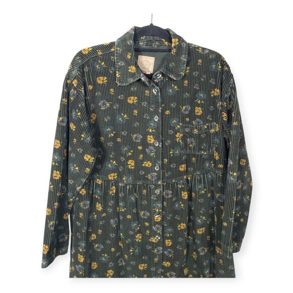 Vintage 90's Corduroy Floral Dress SZ L A.M.I. Long Sleeve Collared Indie - Picture 2 of 7